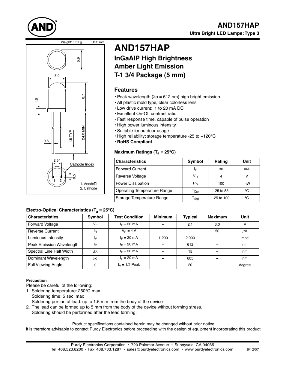 Purdy AND157HAP User Manual | 2 pages