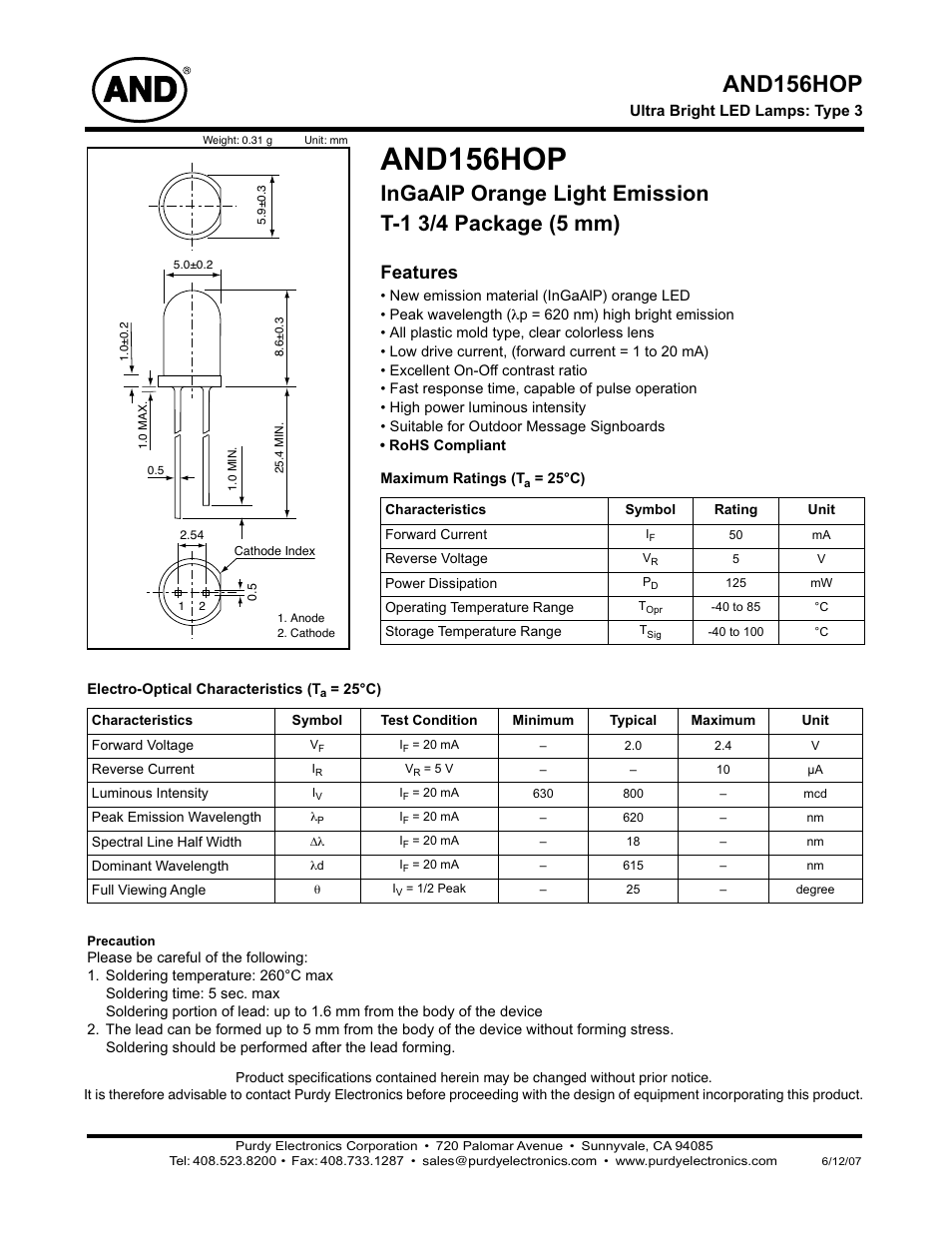 Purdy AND156HOP User Manual | 2 pages