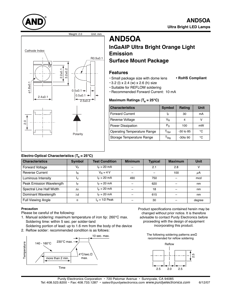 Purdy AND5OA User Manual | 2 pages