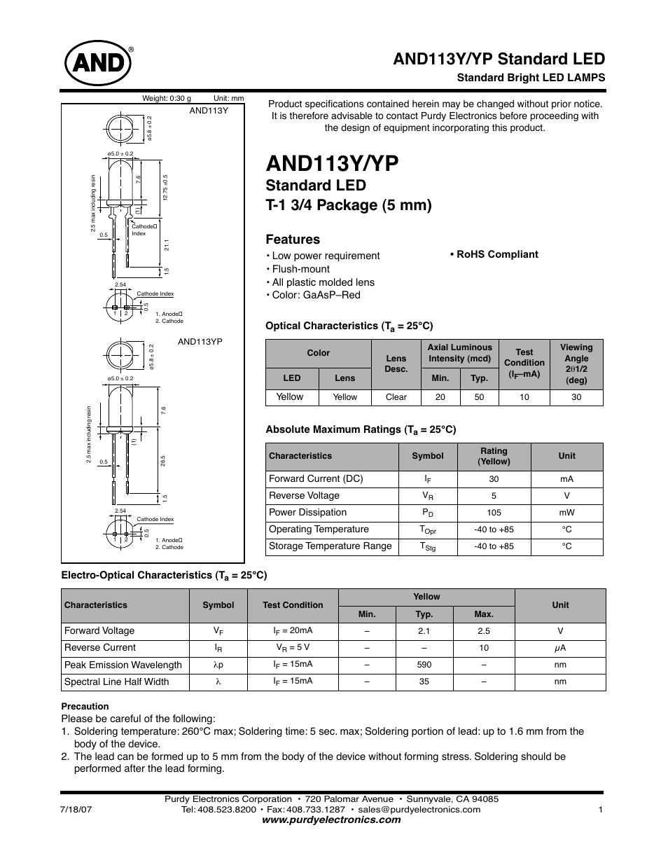 Purdy AND113Y-YP User Manual | 2 pages