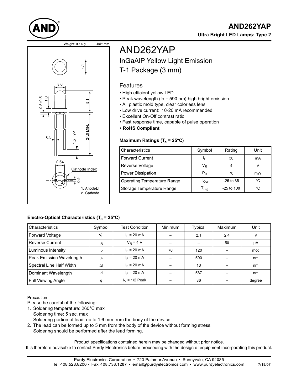 Purdy AND262YAP User Manual | 2 pages