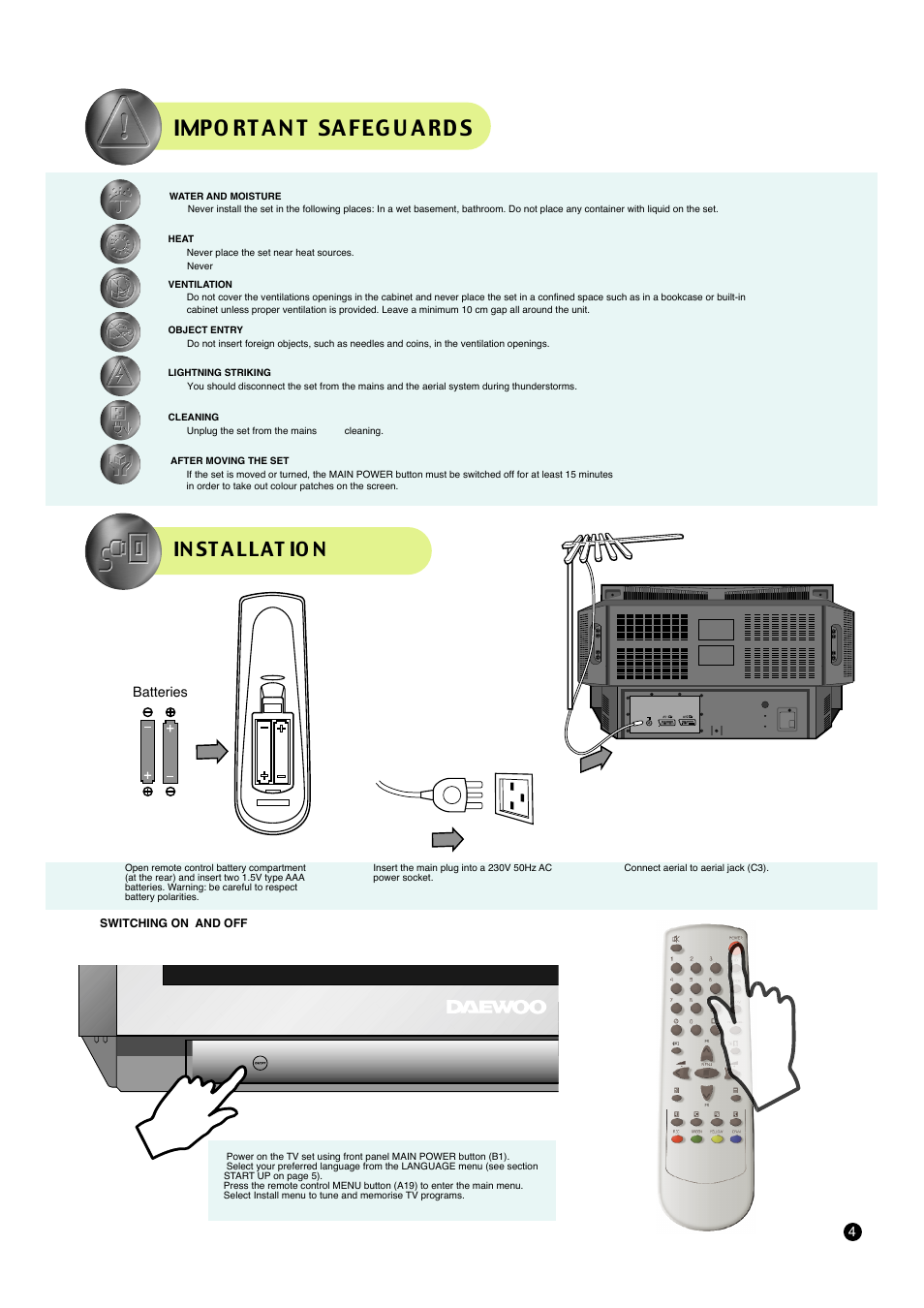 Impo rt an t safeg u ards, Batteries | Daewoo DSC-3210EGB User Manual | Page 5 / 7