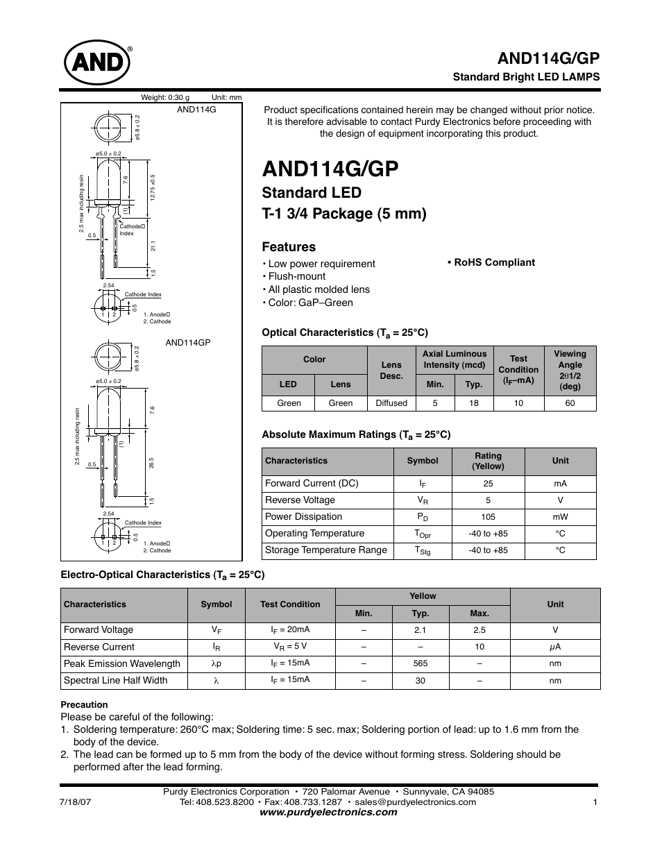 Purdy AND114G-GP User Manual | 2 pages