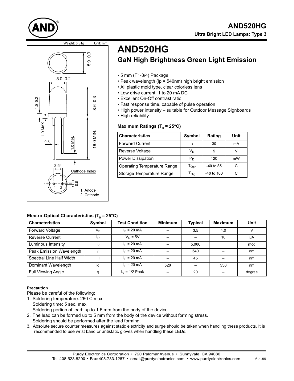 Purdy AND520HG User Manual | 2 pages