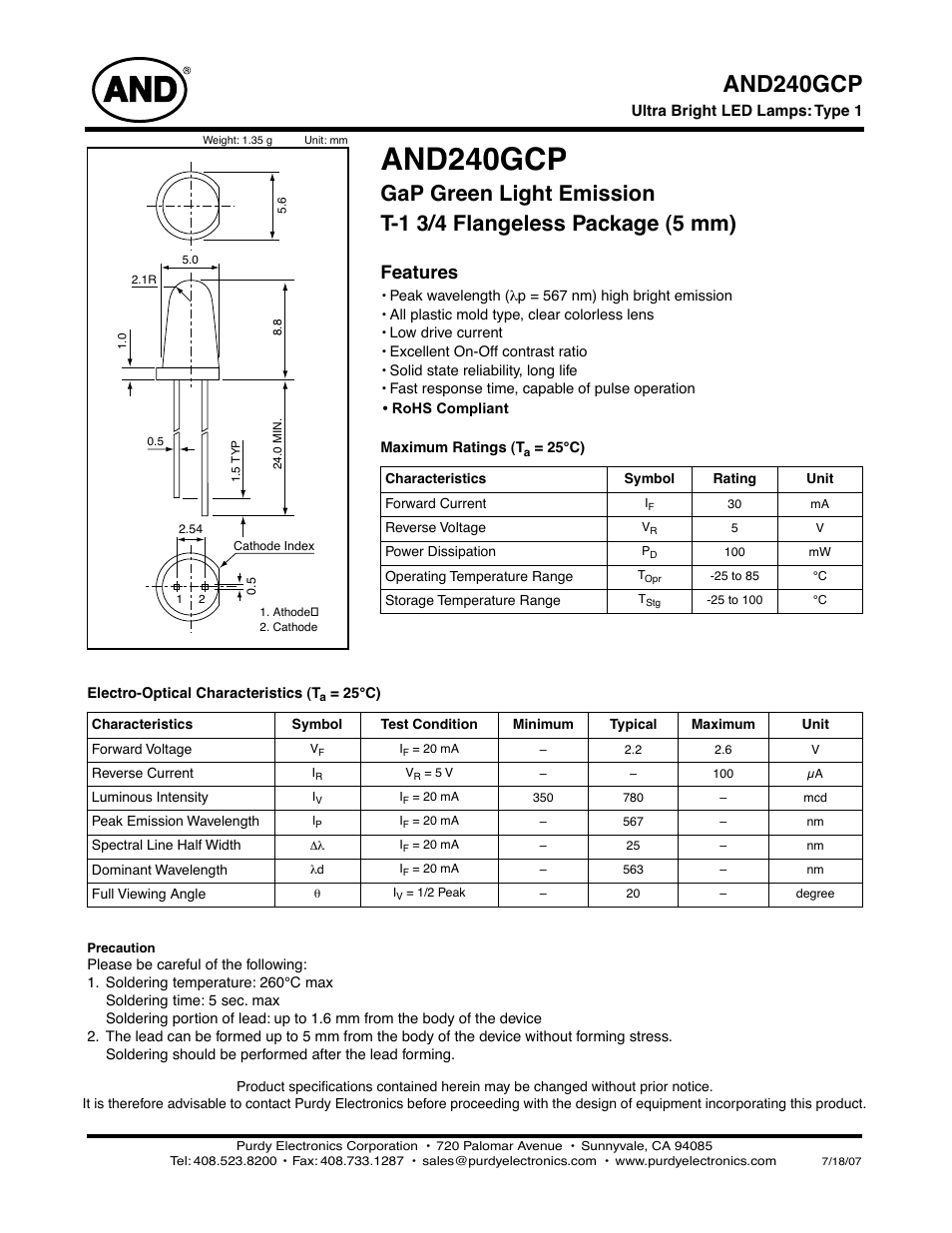 Purdy AND240GCP User Manual | 2 pages