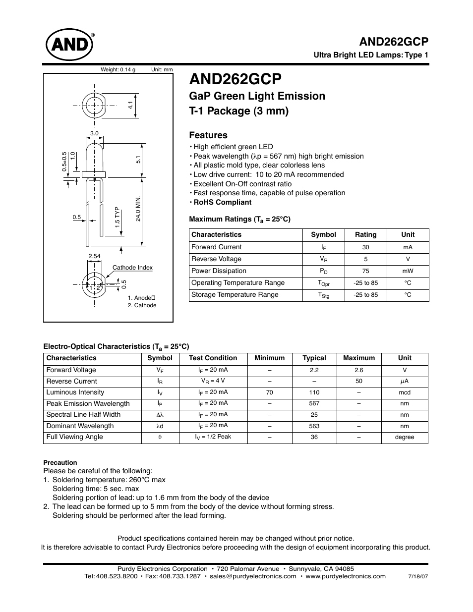 Purdy AND262GCP User Manual | 2 pages