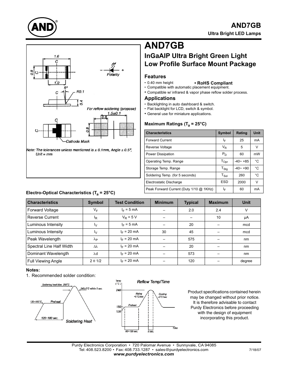 Purdy AND7GB User Manual | 2 pages