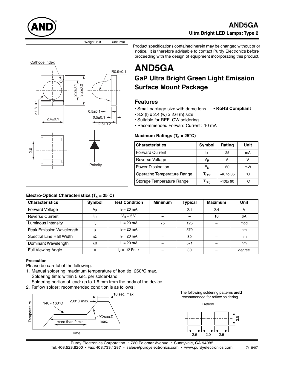 Purdy AND5GA User Manual | 2 pages