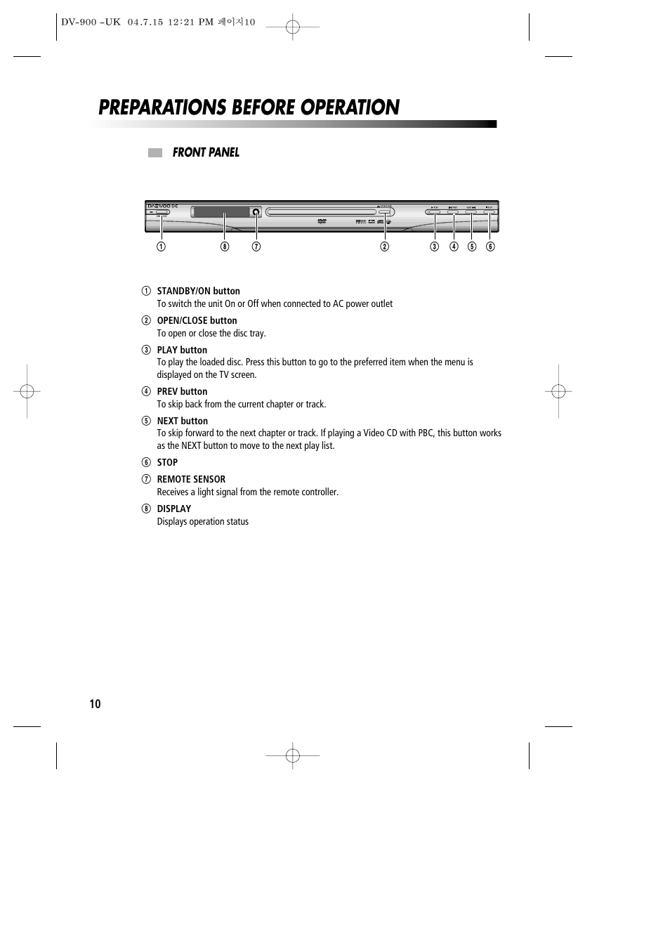 Preparations before operation | Daewoo DV-900 User Manual | Page 11 / 43