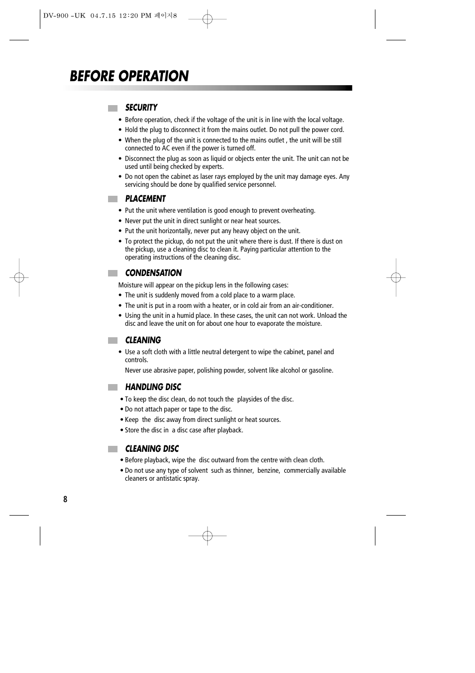 Before operation | Daewoo DV-900 User Manual | Page 9 / 43