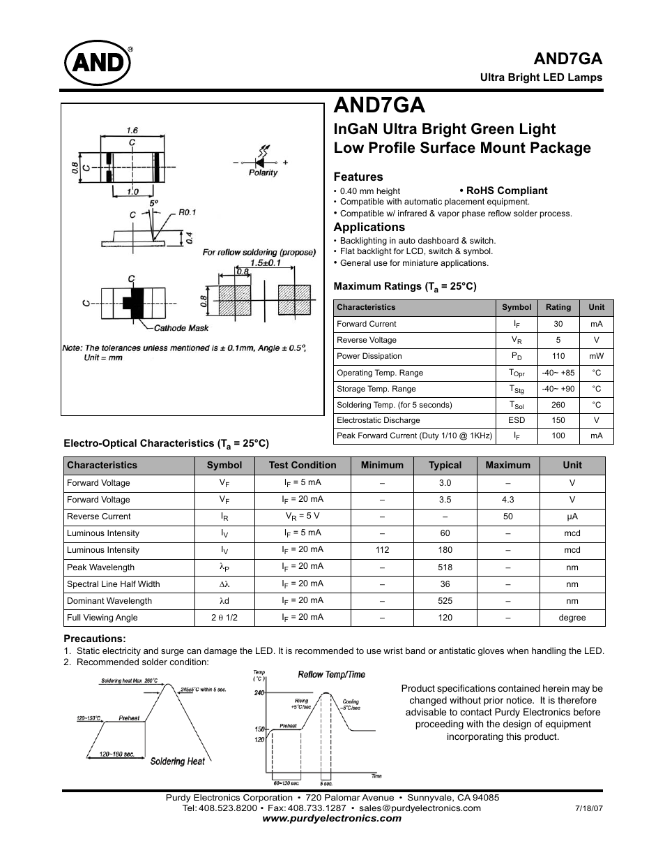 Purdy AND7GA User Manual | 2 pages