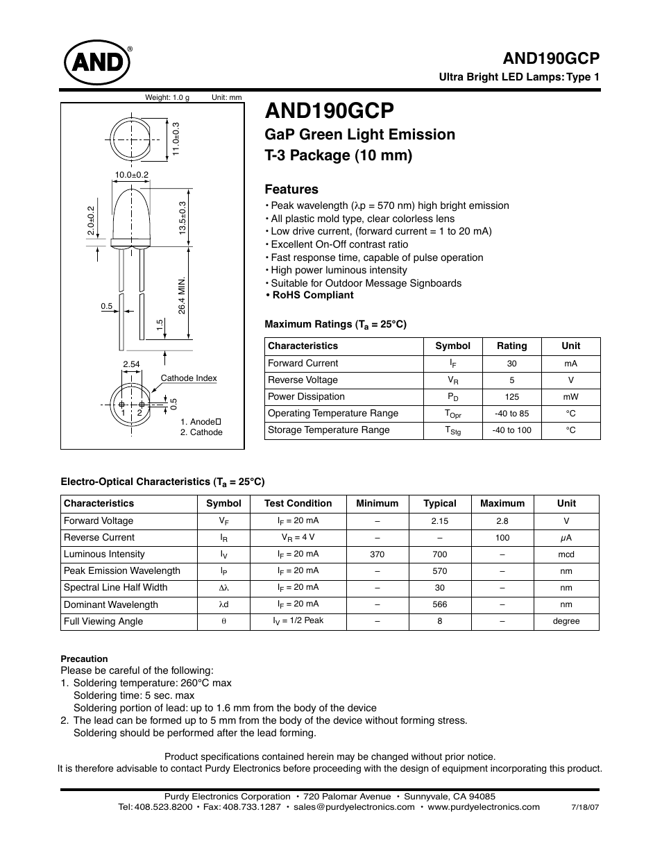 Purdy AND190GCP User Manual | 2 pages