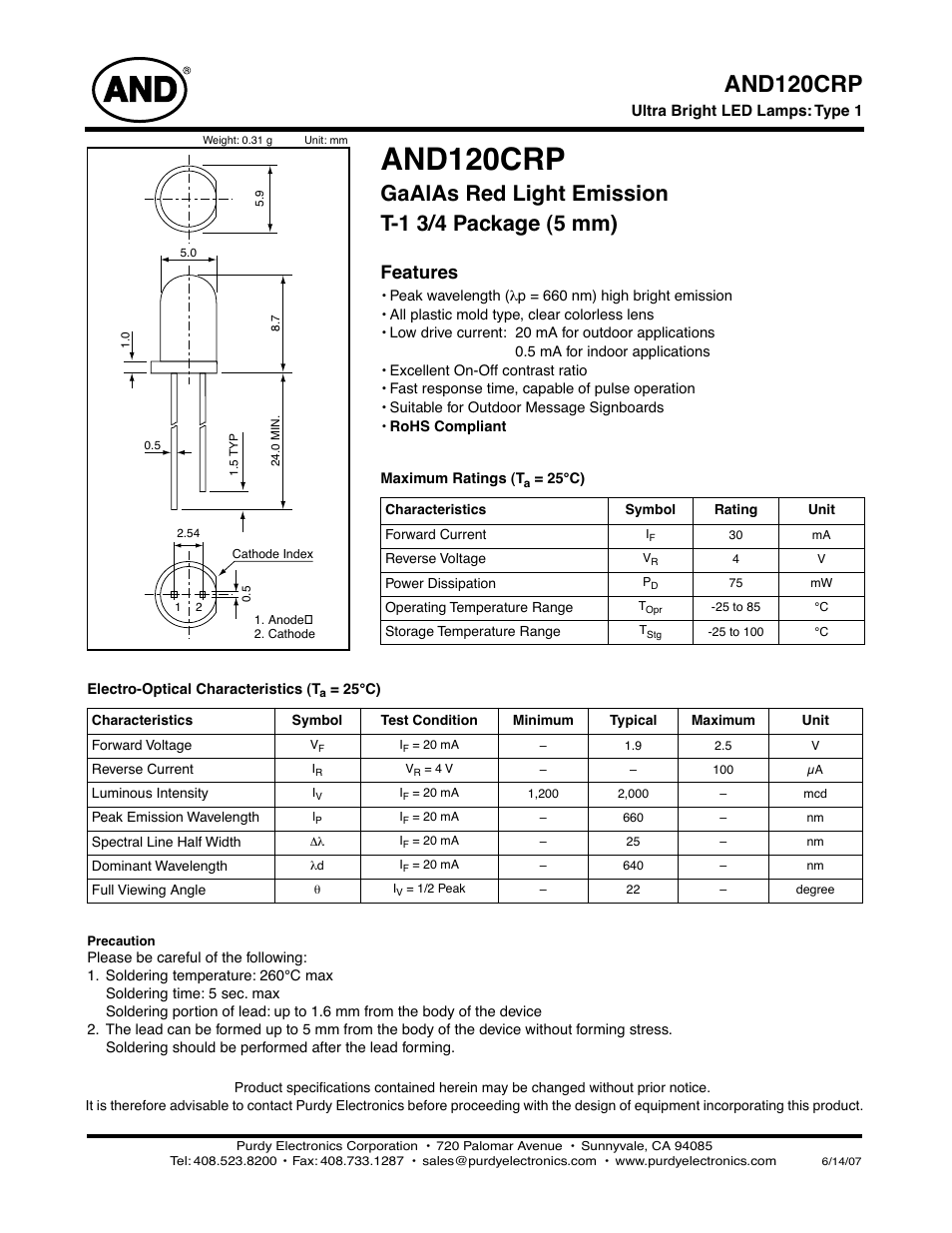 Purdy AND120CRP User Manual | 2 pages