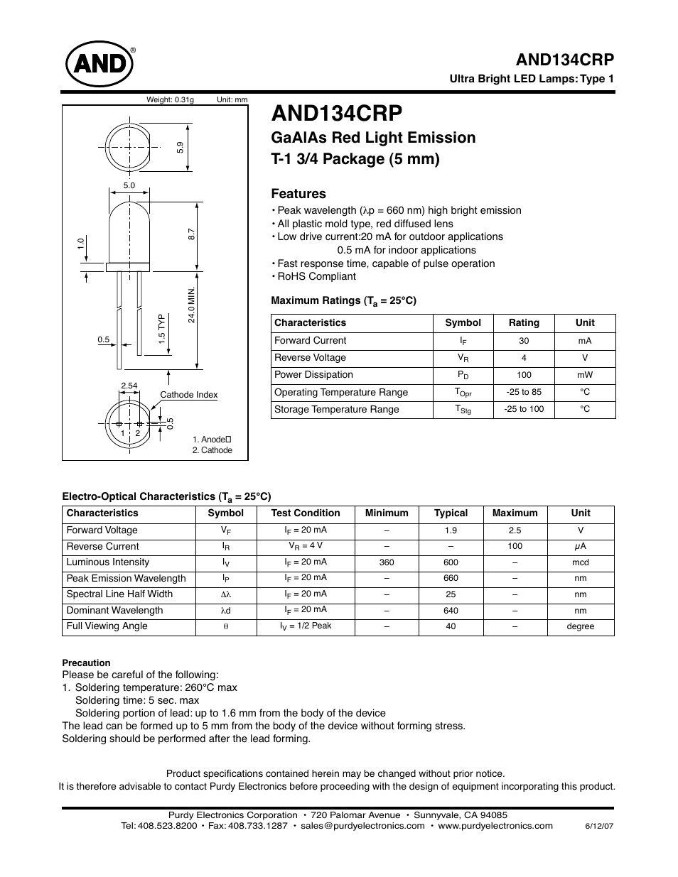 Purdy AND134CRP User Manual | 2 pages