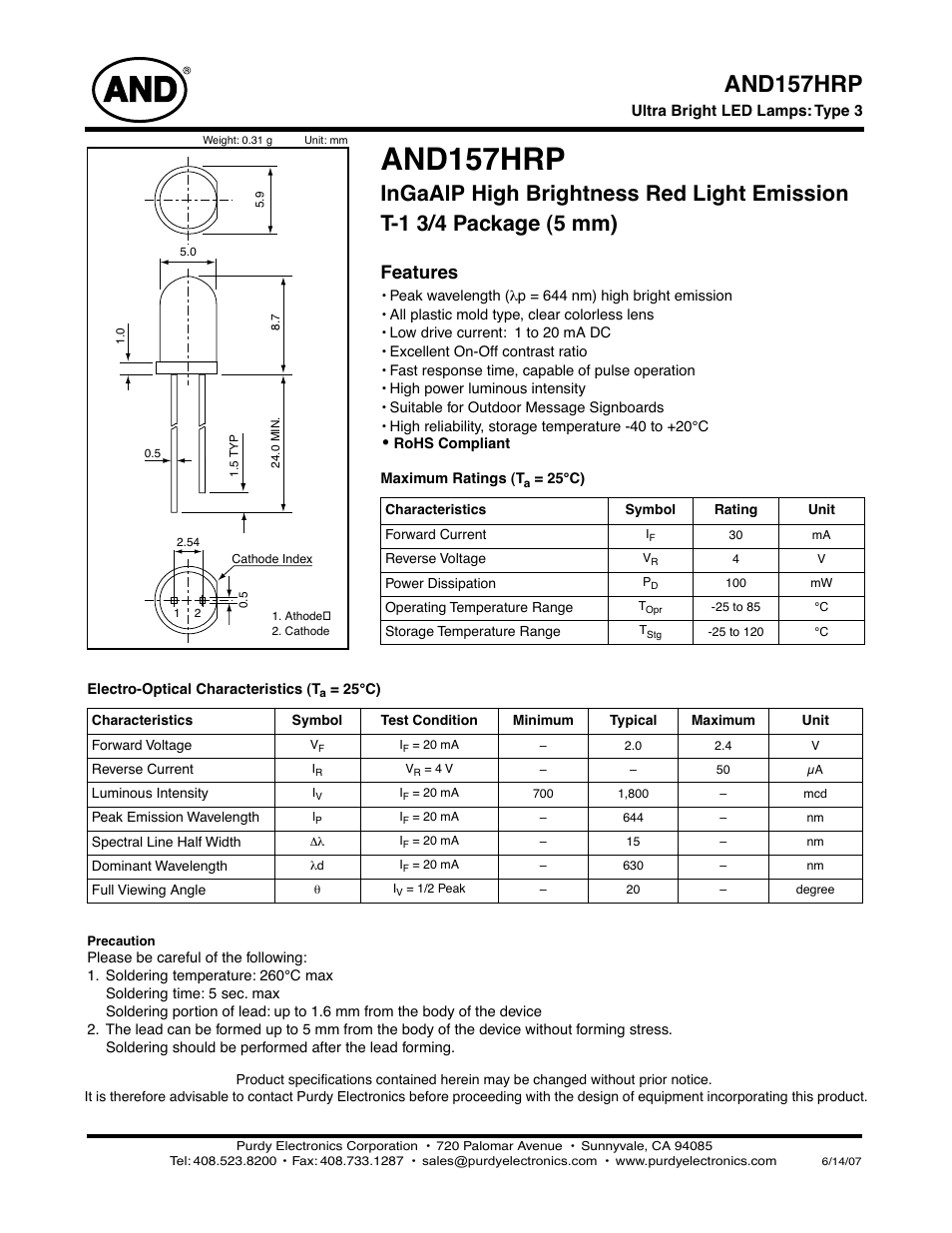 Purdy AND157HRP User Manual | 2 pages