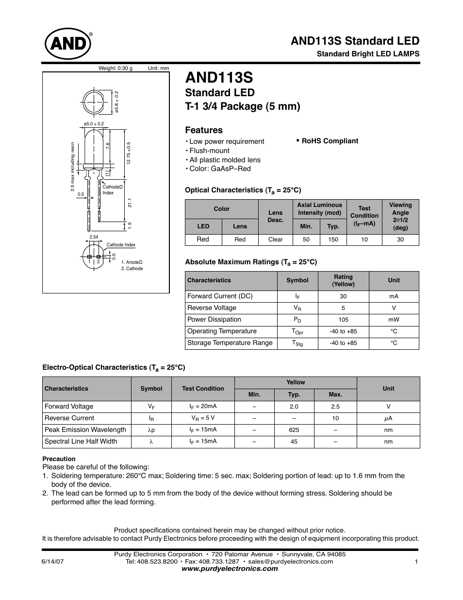 Purdy AND113S User Manual | 2 pages