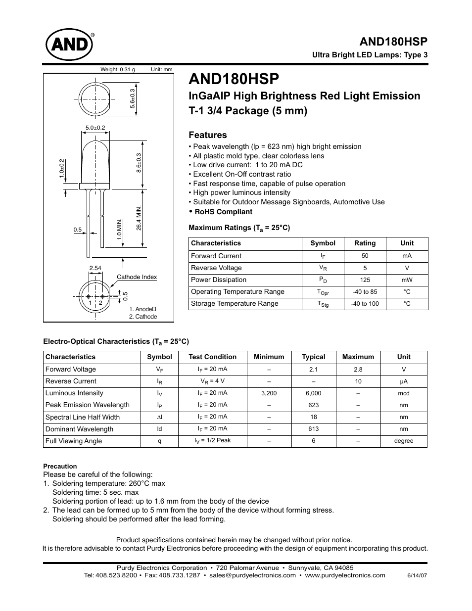 Purdy AND180HSP User Manual | 2 pages