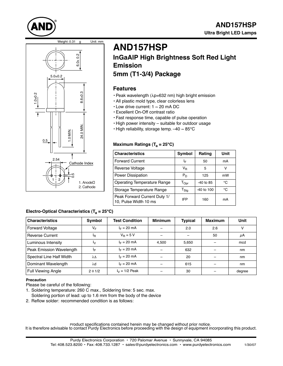 Purdy AND157HSP User Manual | 2 pages
