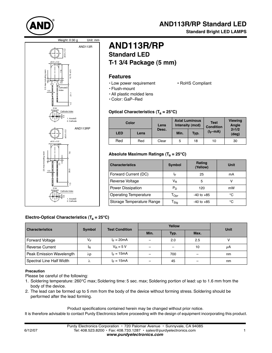 Purdy AND113R/RP User Manual | 2 pages