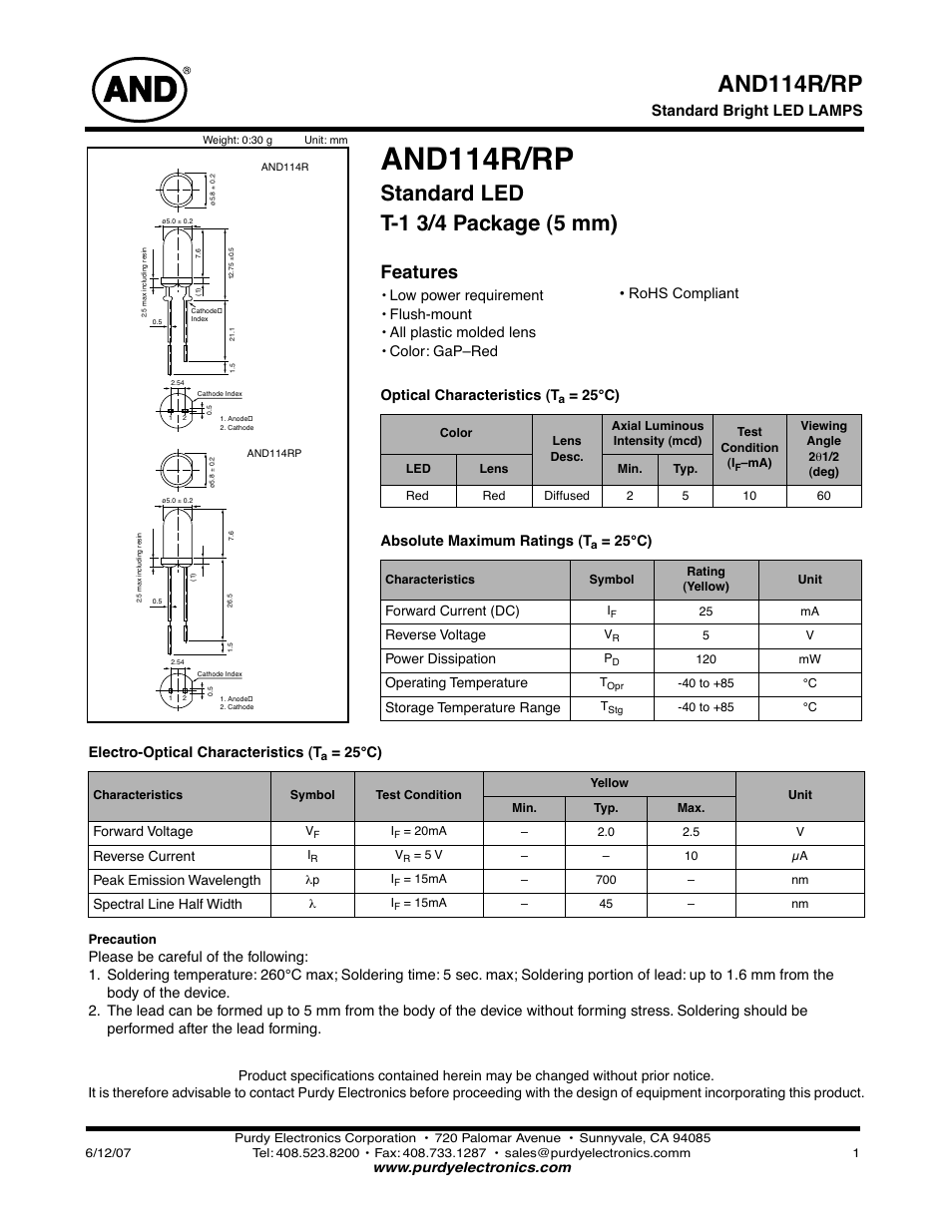 Purdy AND114R-RP User Manual | 2 pages