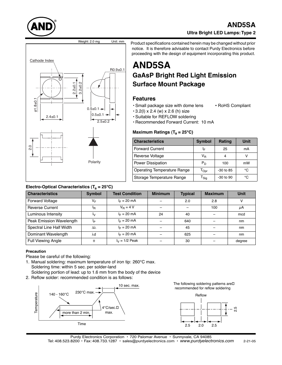 Purdy AND5SA User Manual | 2 pages