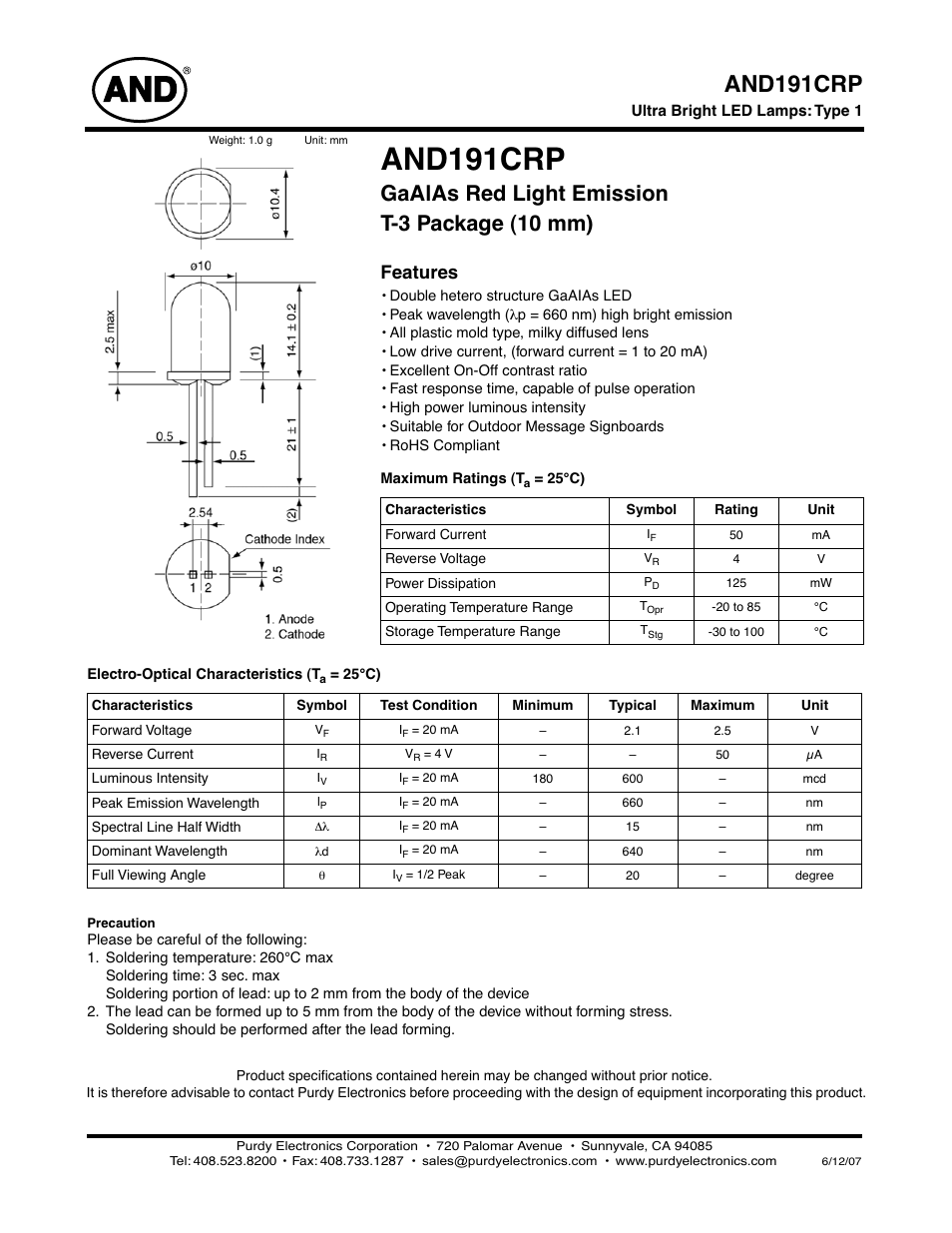 Purdy AND191CRP User Manual | 2 pages