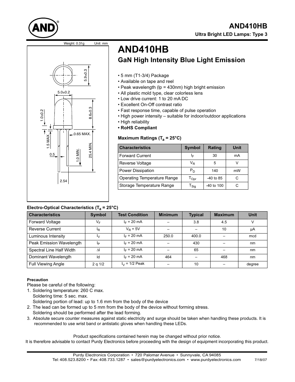 Purdy AND410HB User Manual | 2 pages