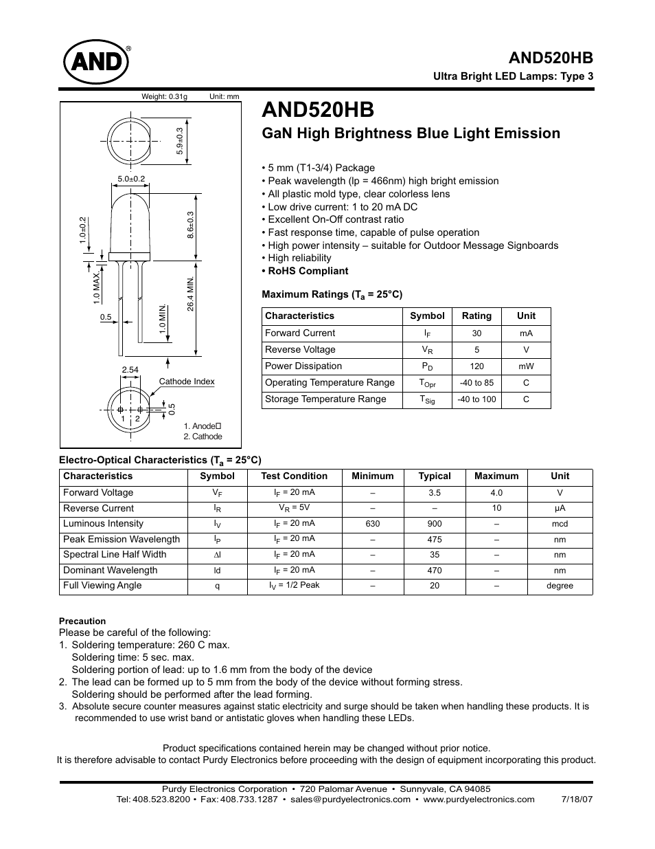 Purdy AND520HB User Manual | 2 pages