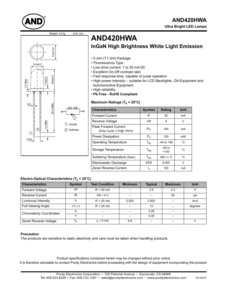 Purdy AND420HWA User Manual | 2 pages