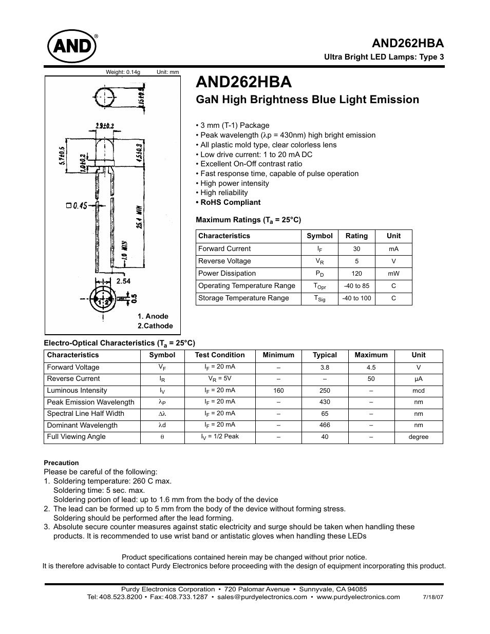 Purdy AND262HBA User Manual | 2 pages