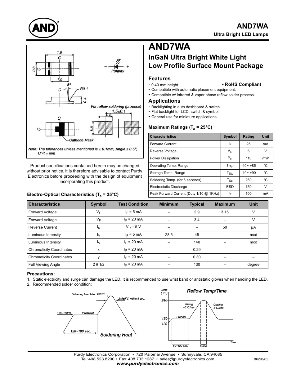 Purdy AND7WA User Manual | 2 pages