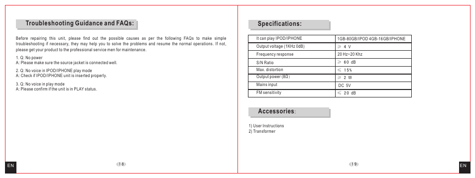 Troubleshooting guidance and faqs, Specifications, Accessories | Daewoo DCI-27 User Manual | Page 11 / 17