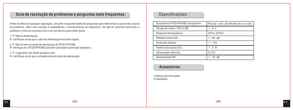 Especificações, Acessórios | Daewoo DCI-27 User Manual | Page 16 / 17