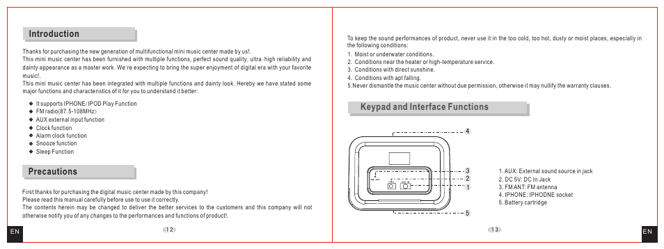 Introduction, Precautions, Keypad and interface functions | Daewoo DCI-27 User Manual | Page 8 / 17