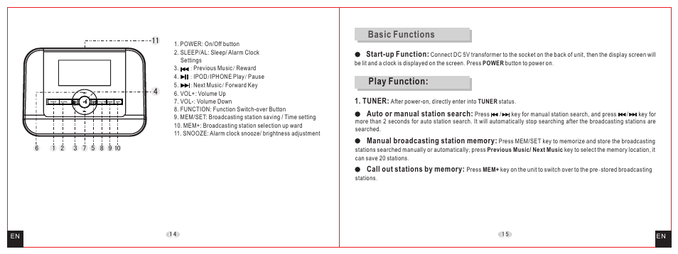 Basic functions, Play function | Daewoo DCI-27 User Manual | Page 9 / 17