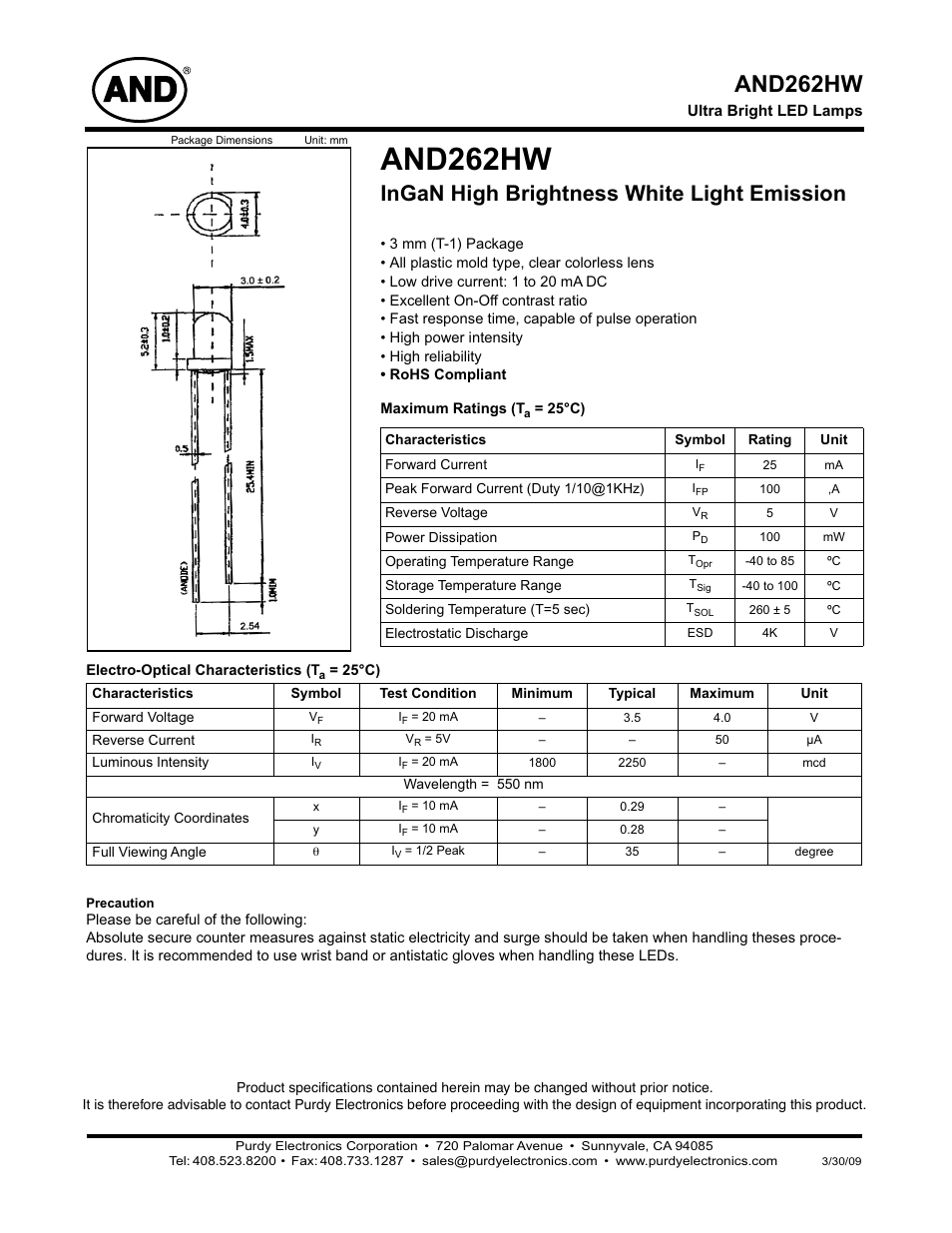 Purdy AND262HW User Manual | 2 pages