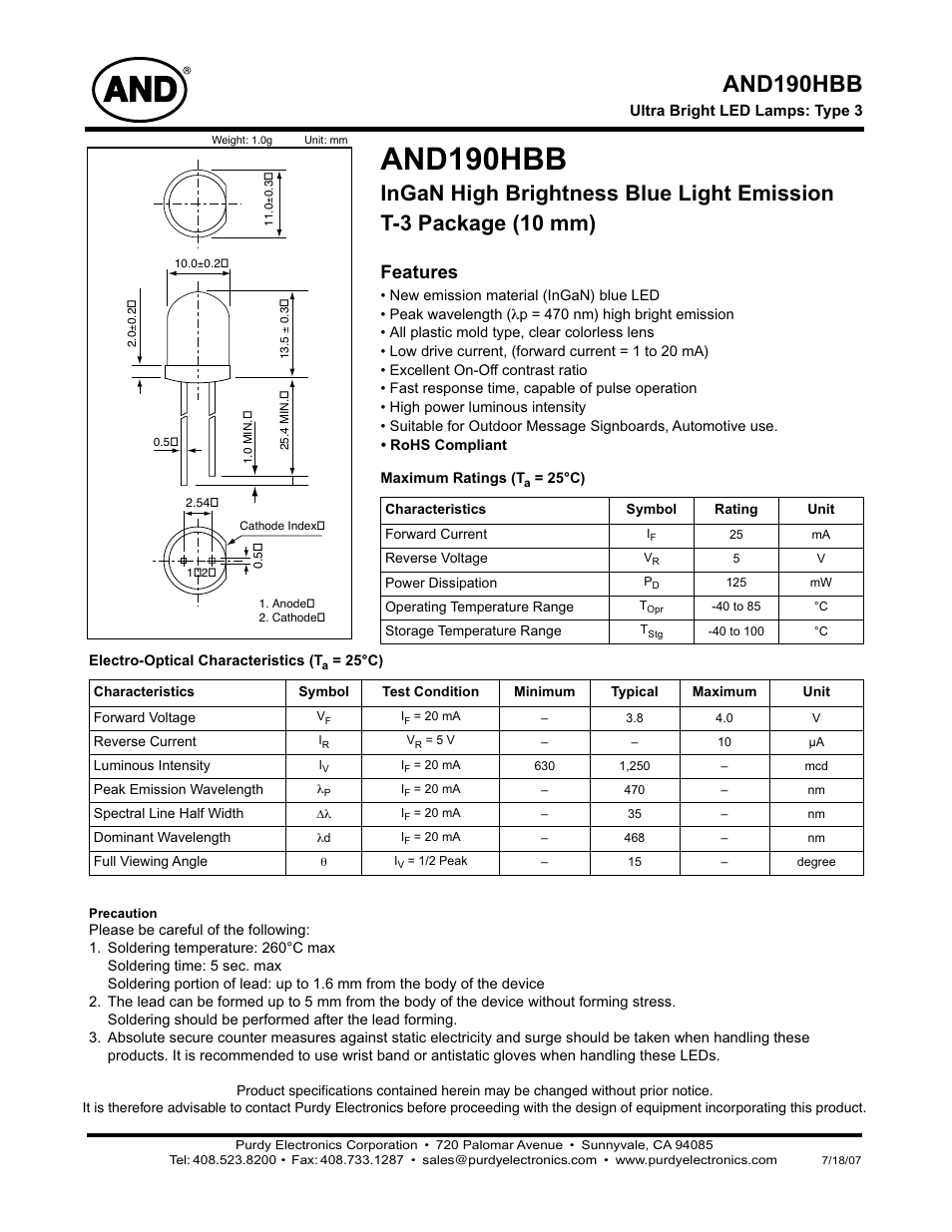 Purdy AND190HBB User Manual | 2 pages
