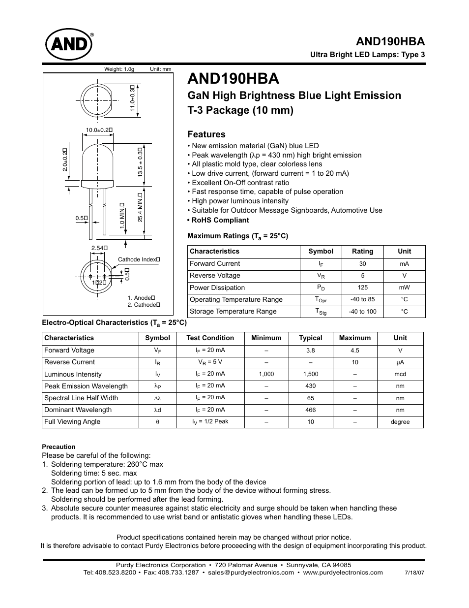 Purdy AND190HBA User Manual | 2 pages