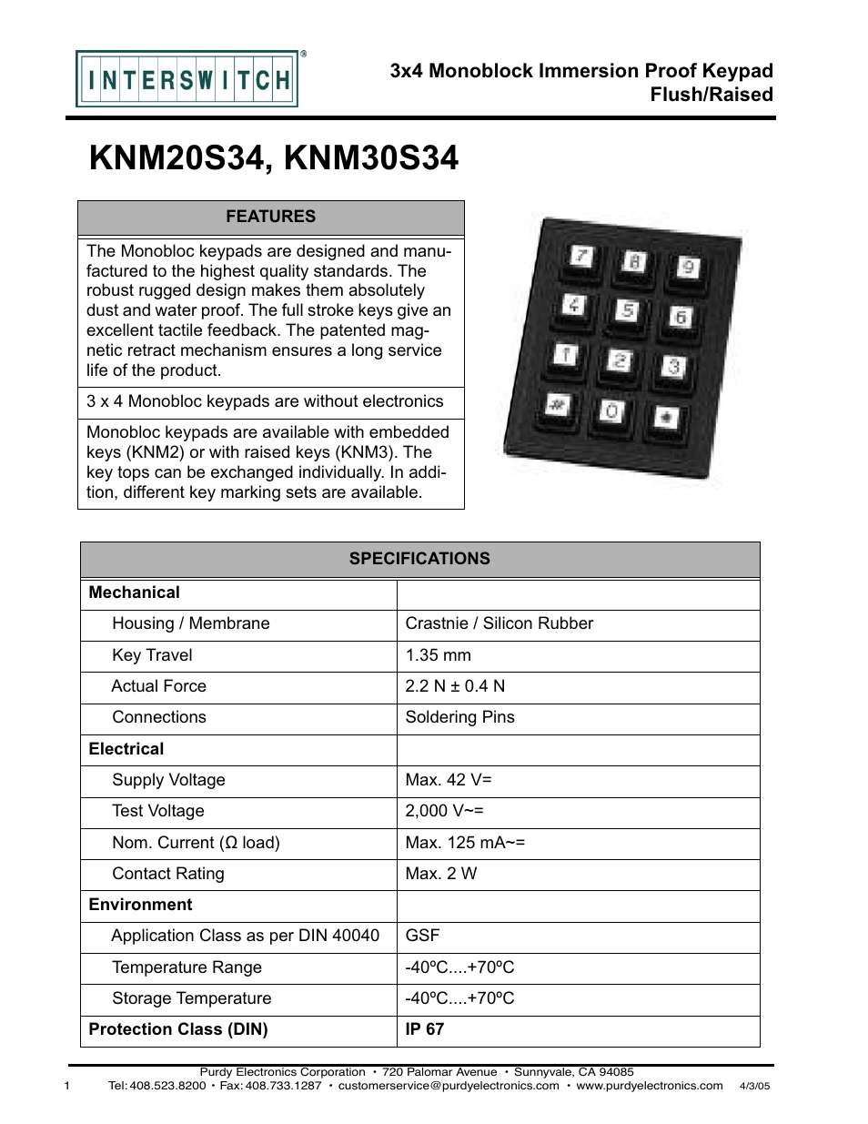 Purdy KNM20S34 User Manual | 2 pages