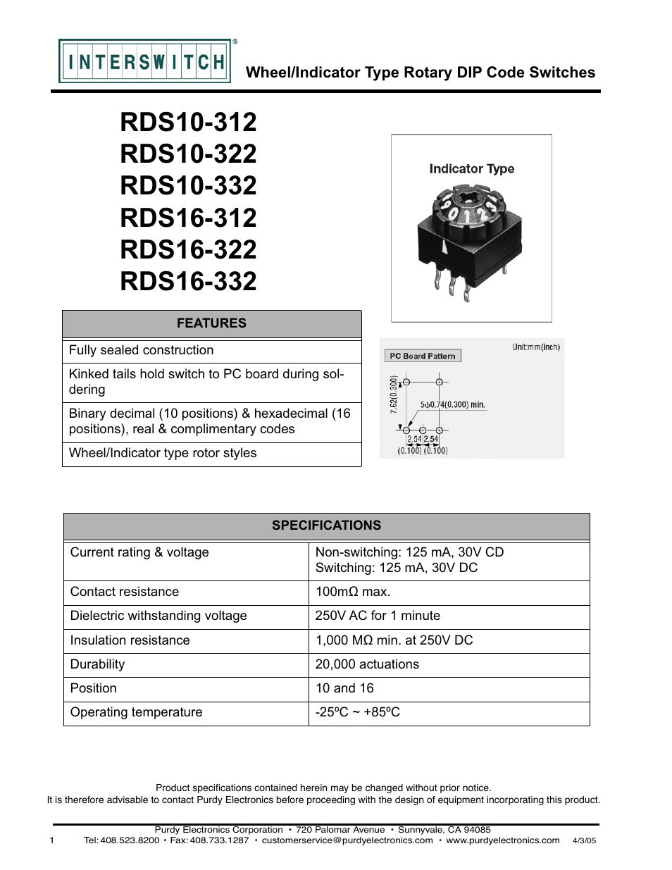 Purdy RDS10-312 User Manual | 2 pages