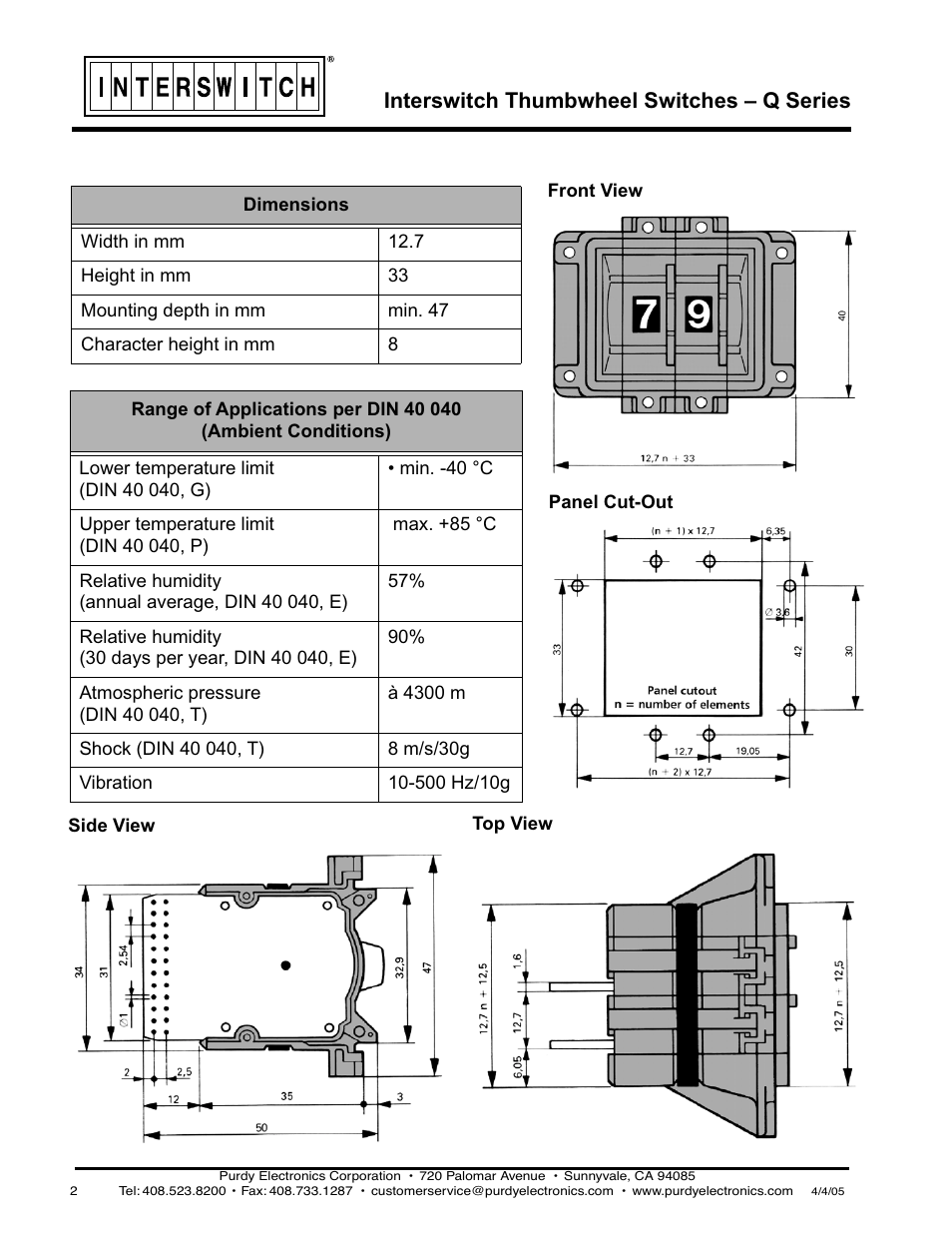 Interswitch thumbwheel switches – q series | Purdy Q-Series Thumbwheel Switch User Manual | Page 2 / 3