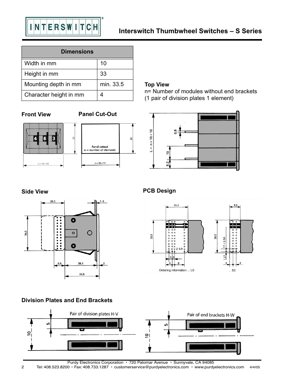 Interswitch thumbwheel switches – s series | Purdy S-Series Thumbwheel Switch User Manual | Page 2 / 4