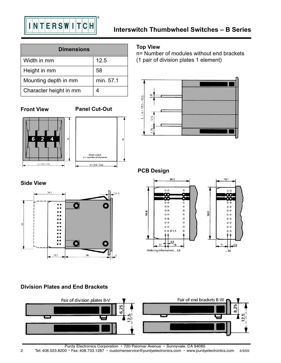 Interswitch thumbwheel switches – b series | Purdy B-Series Thumbwheel Switch User Manual | Page 2 / 6