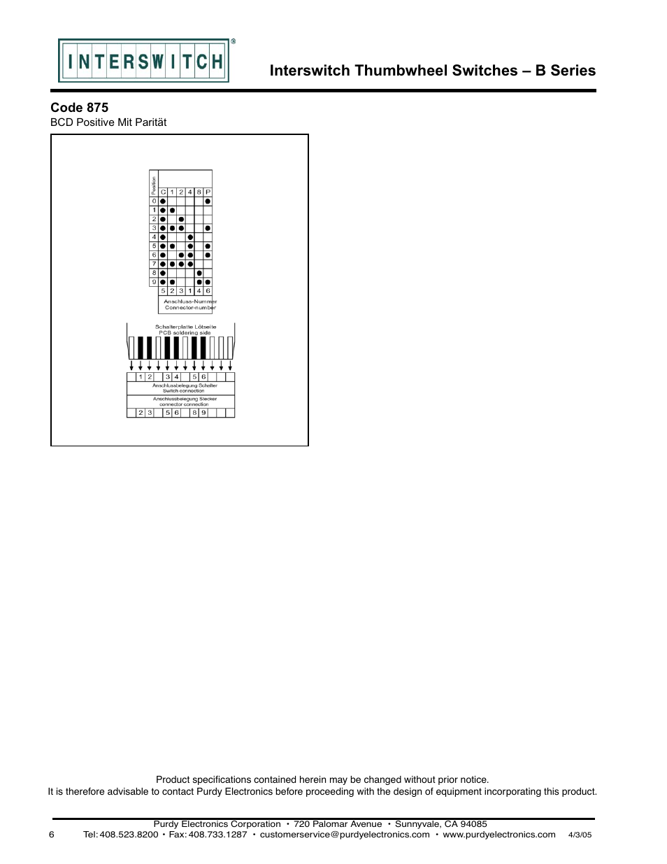 Interswitch thumbwheel switches – b series | Purdy B-Series Thumbwheel Switch User Manual | Page 6 / 6