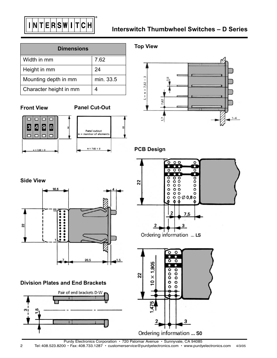 Interswitch thumbwheel switches – d series | Purdy D-Series Thumbwheel Switch User Manual | Page 2 / 4
