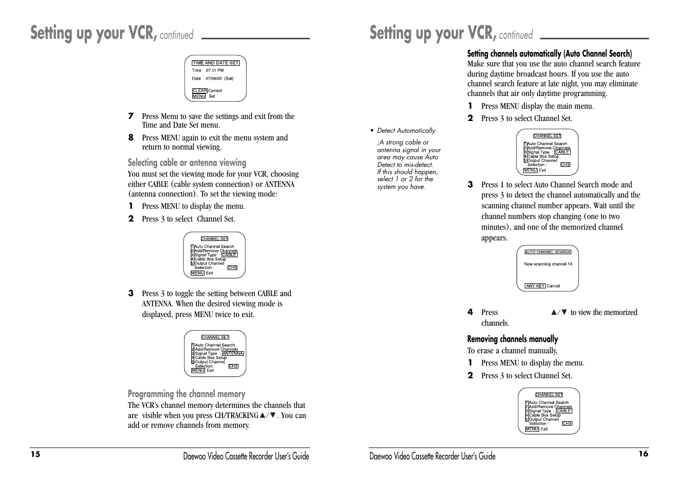 Setting up your vcr, Continued | Daewoo DV-T47N User Manual | Page 11 / 22