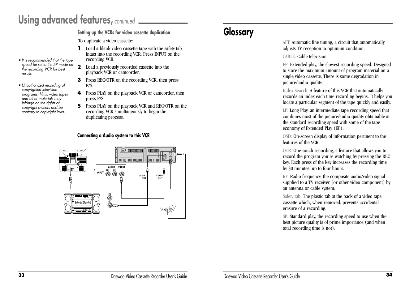 Using advanced features, Glossary, Continued | Daewoo DV-T47N User Manual | Page 20 / 22