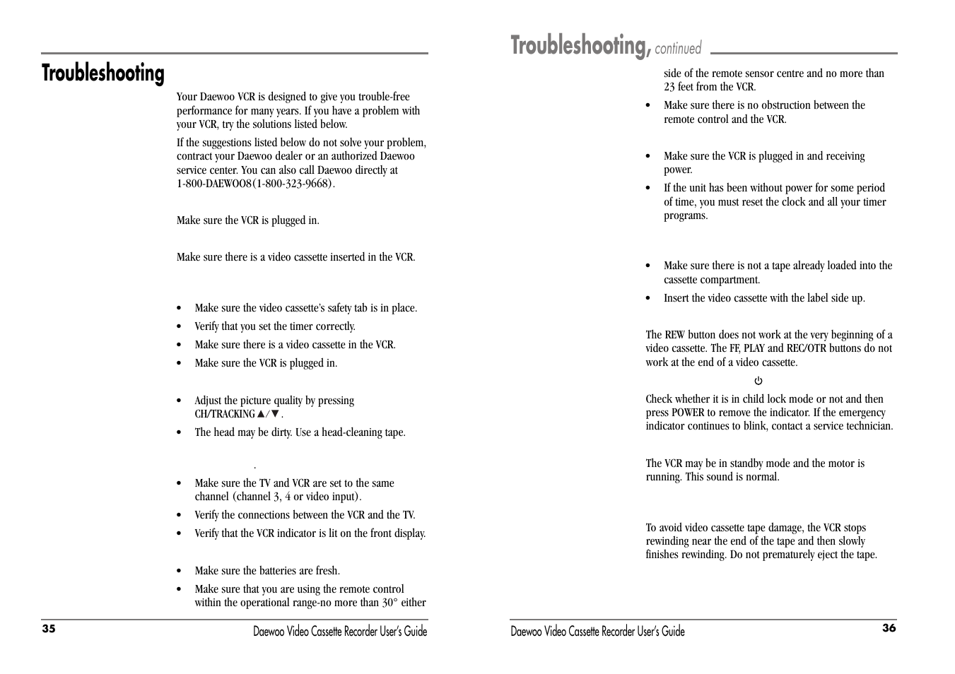 Troubleshooting, Continued | Daewoo DV-T47N User Manual | Page 21 / 22