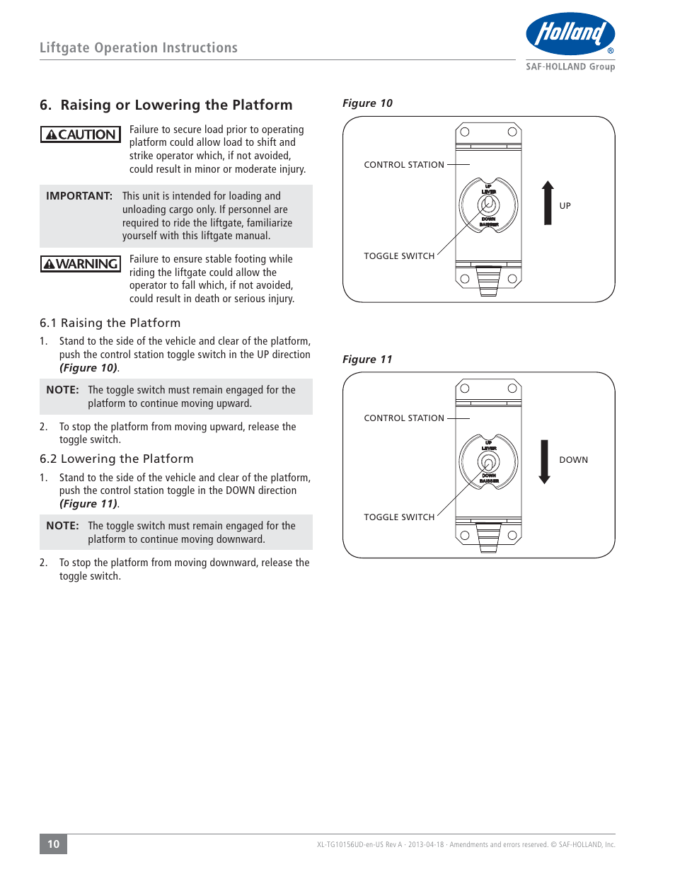 SAF-HOLLAND XL-TG10156UD TLV Series Liftgate User Manual | Page 10 / 28