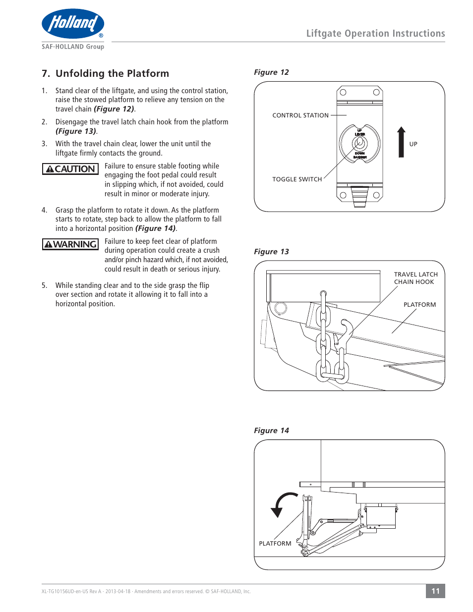 Liftgate operation instructions, Unfolding the platform | SAF-HOLLAND XL-TG10156UD TLV Series Liftgate User Manual | Page 11 / 28